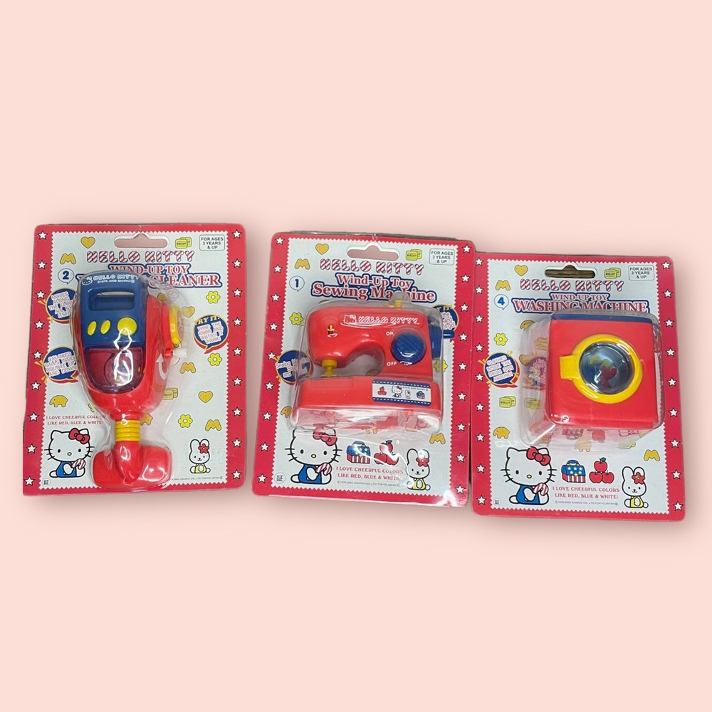 Hello Kitty Wind Up Toy Bundle Washing Machine, Sewing Machine, Vacuum Cleaner